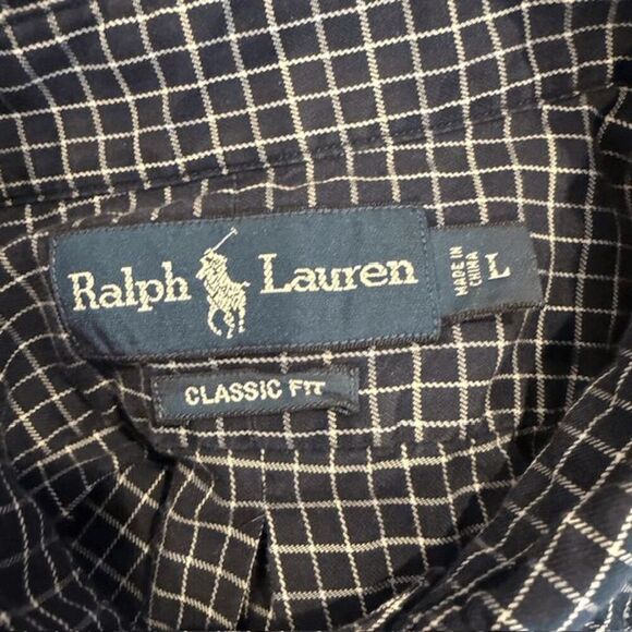 Ralph Lauren Classic Fit Men's Button Down Navy White Windowpane Size Large - Picture 5 of 11